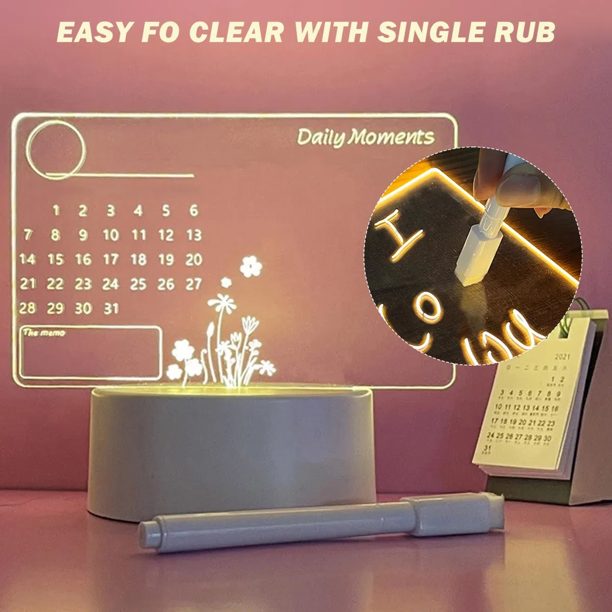 Lavagna per Appunti a LED Lavagna Cancellabile a Secco Illuminata in Acrilico Con Penna Tavolo Da Disegno a LED USB Lavagna a LED Alimentata a Batteria, Senza Batteria, Lavagna per Calendario