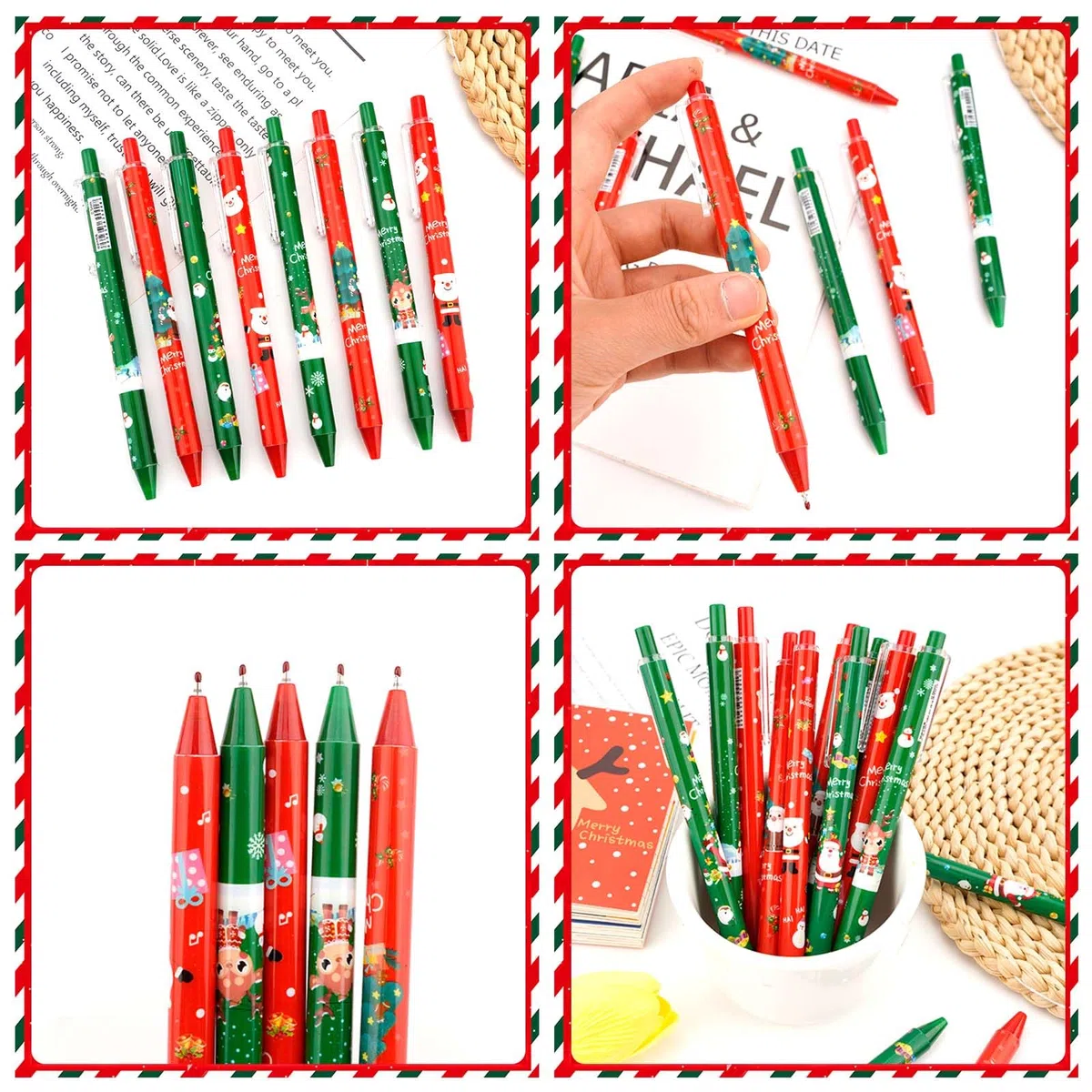 Set di 48 penne a sfera natalizie, 24 mini blocchi per appunti natalizi per bambini, 24 penne a inchiostro gel di Natale, pupazzo di neve, renna, motivo taccuino per feste, regali