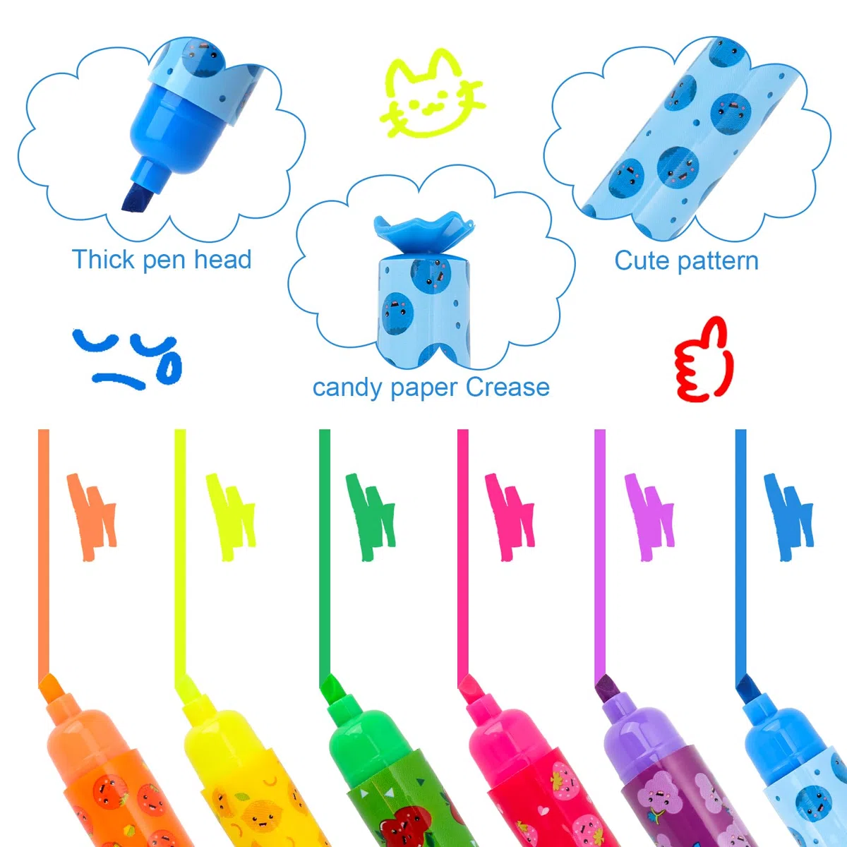 Coicok 30 Pezzi Caramelle Evidenziatori Colorate, Mini a Forma Caramella Penne Colorate, Carine Penne Bambin per Scuola Regalo Gadget Compleanno Bambini Regalini Fine Festa