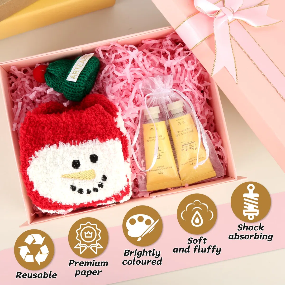 300 g di materiale di riempimento per regali colorati, 6 colori, carta morbida sminuzzata, materiale di riempimento in rafia con 1 biglietto di auguri per scatole regalo, cestini regalo