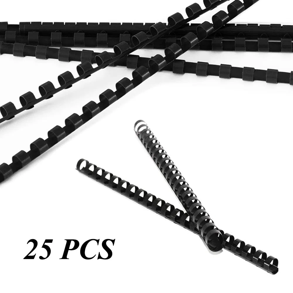 Dorsi Plastici per Rilegatura A4 14mm Spirali per Rilegatura Dorsi per Rilegatura in Plastica Pettine per Rilegatura 21 Anelli Nero per 100 Pagine 25 Pezzi 29,7cm