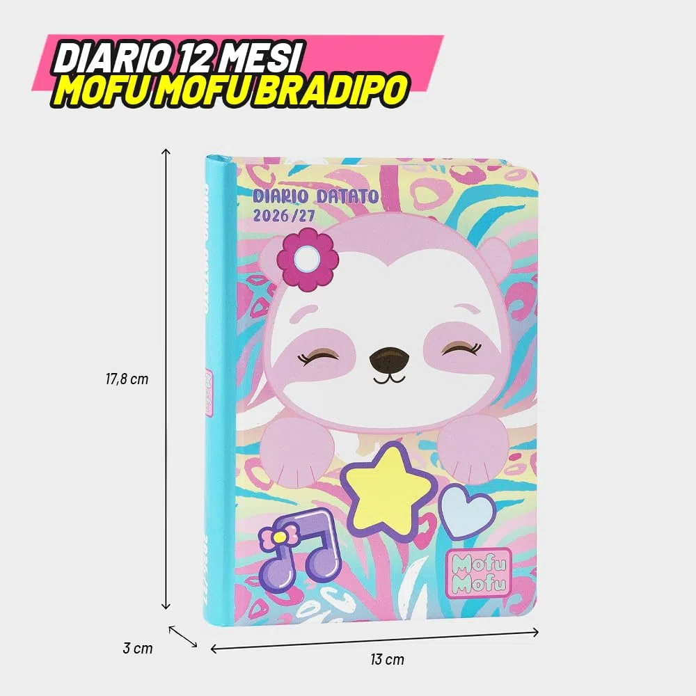 MOFU MOFU - Diario Scuola 2026-2027, Agenda 12 Mesi per Scuola Elementare e Media, Copertina Imbottita e 352 Pagine Colorate con Attività e Giochi, Ideale per Bambini e Bambine, 13x18.5 cm