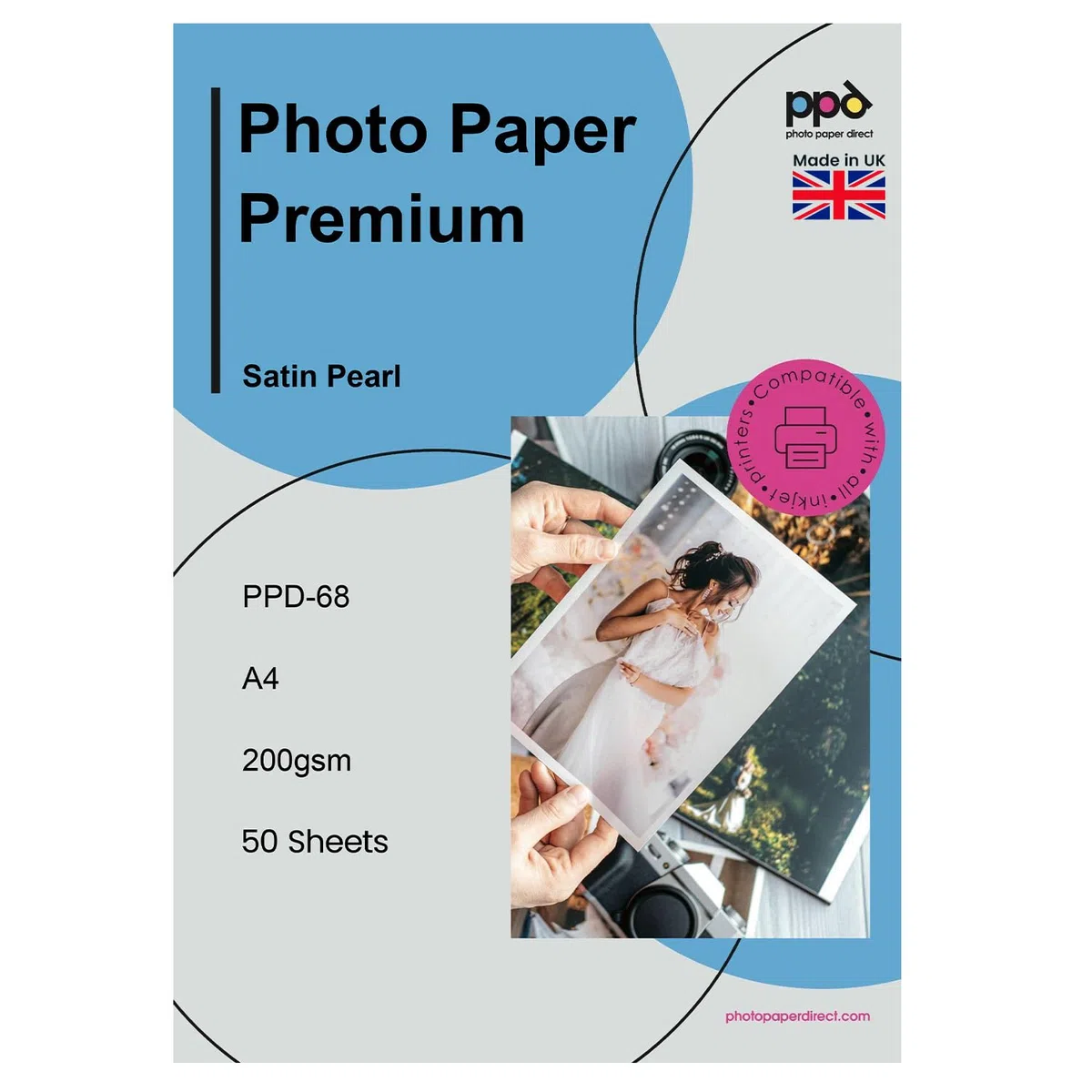 PPD A4 50 Fogli 200g Carta Fotografica Professionale Satinata Perlata Per Inkjet - PPD-68-50
