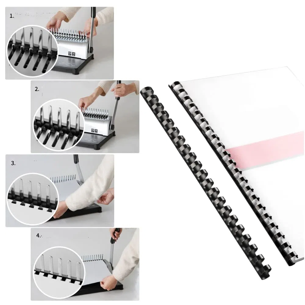 Dorsi Plastici per Rilegatura A4 14mm Spirali per Rilegatura Dorsi per Rilegatura in Plastica Pettine per Rilegatura 21 Anelli Nero per 100 Pagine 25 Pezzi 29,7cm