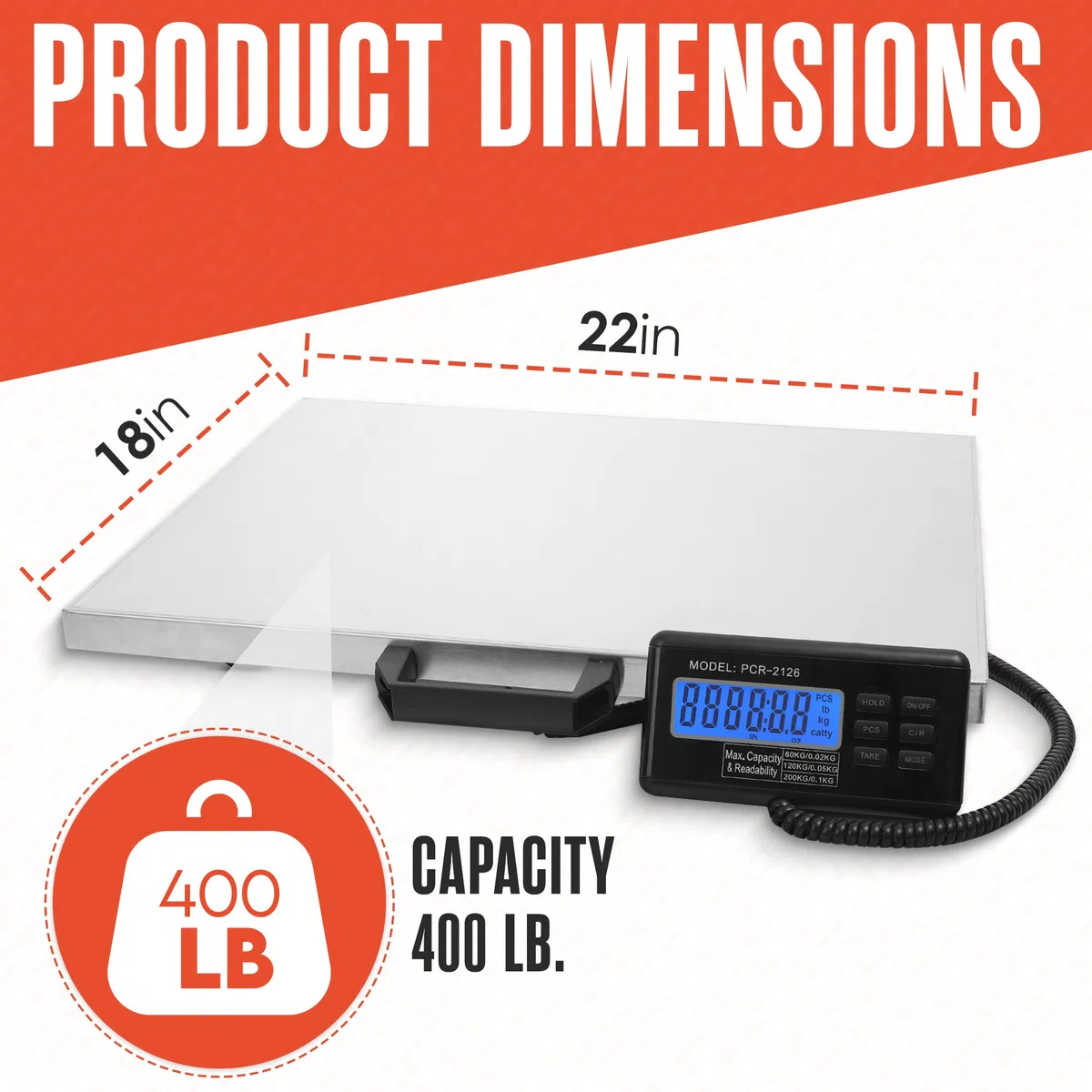 Houseables - Bilancia postale digitale, piattaforma extra large, 55,9 x 45,7 cm, in acciaio inox, peso massimo 180 kg, display a LED, portatile, per pacchetti, animali, industriali, elettronici,