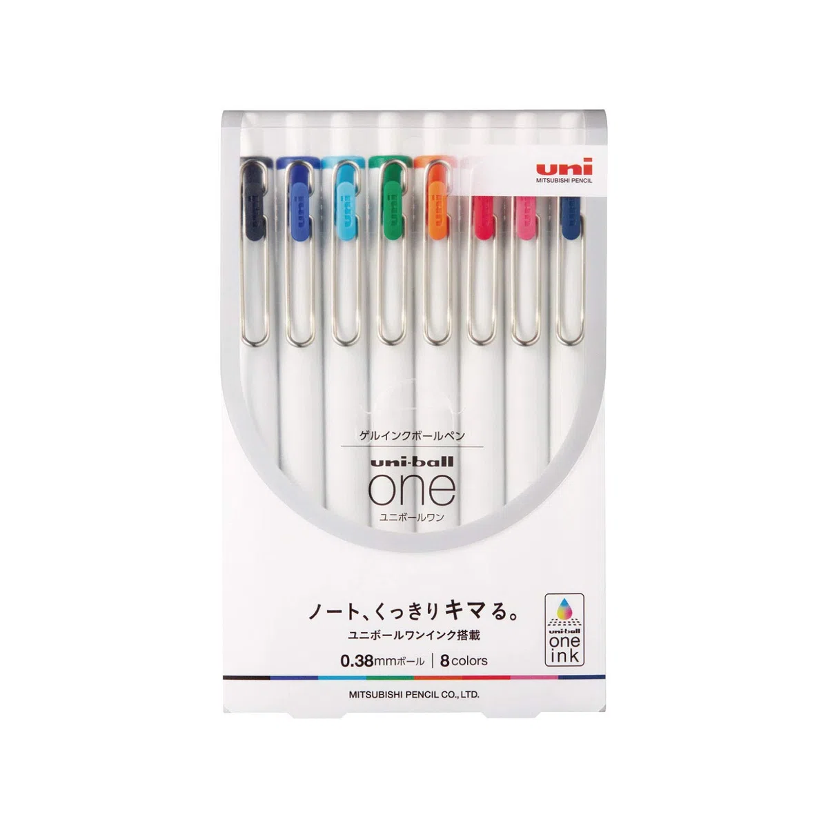 uni Ball One UMNS388C - Penna a sfera con inchiostro gel, 0,38 mm, confezione da 8 colori