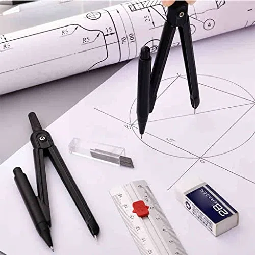 Kit per geometria, set matematico con bussola, goniometro e matita per disegno degli studenti, strumenti essenziali per disegnare e cancelleria