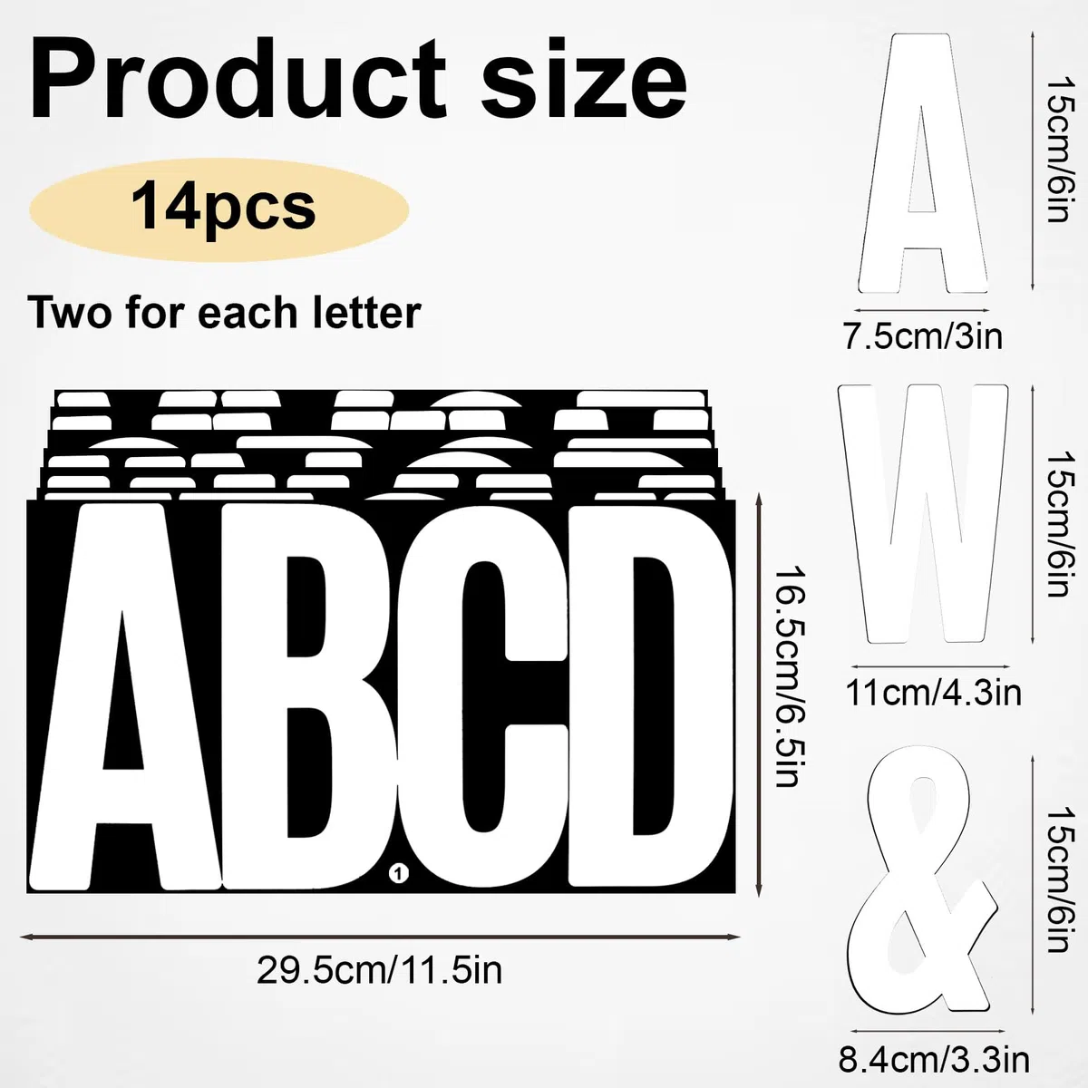 14 fogli adesivi con lettere, 15 cm, grandi lettere adesive, lettere autoadesive, lettere in vinile, alfabeto, decorazioni per poster, cassette delle lettere, auto, bidone della spazzatura all'aperto