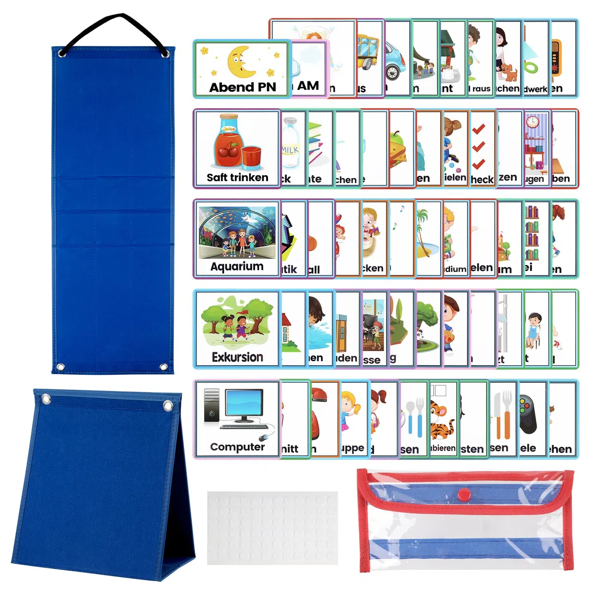 Calendario per bambini, pannelli in feltro, calendario visivo con 70 pezzi, carte di routine tedesca e punti in velcro, calendario per bambini, carte visione, per la casa, la scuola