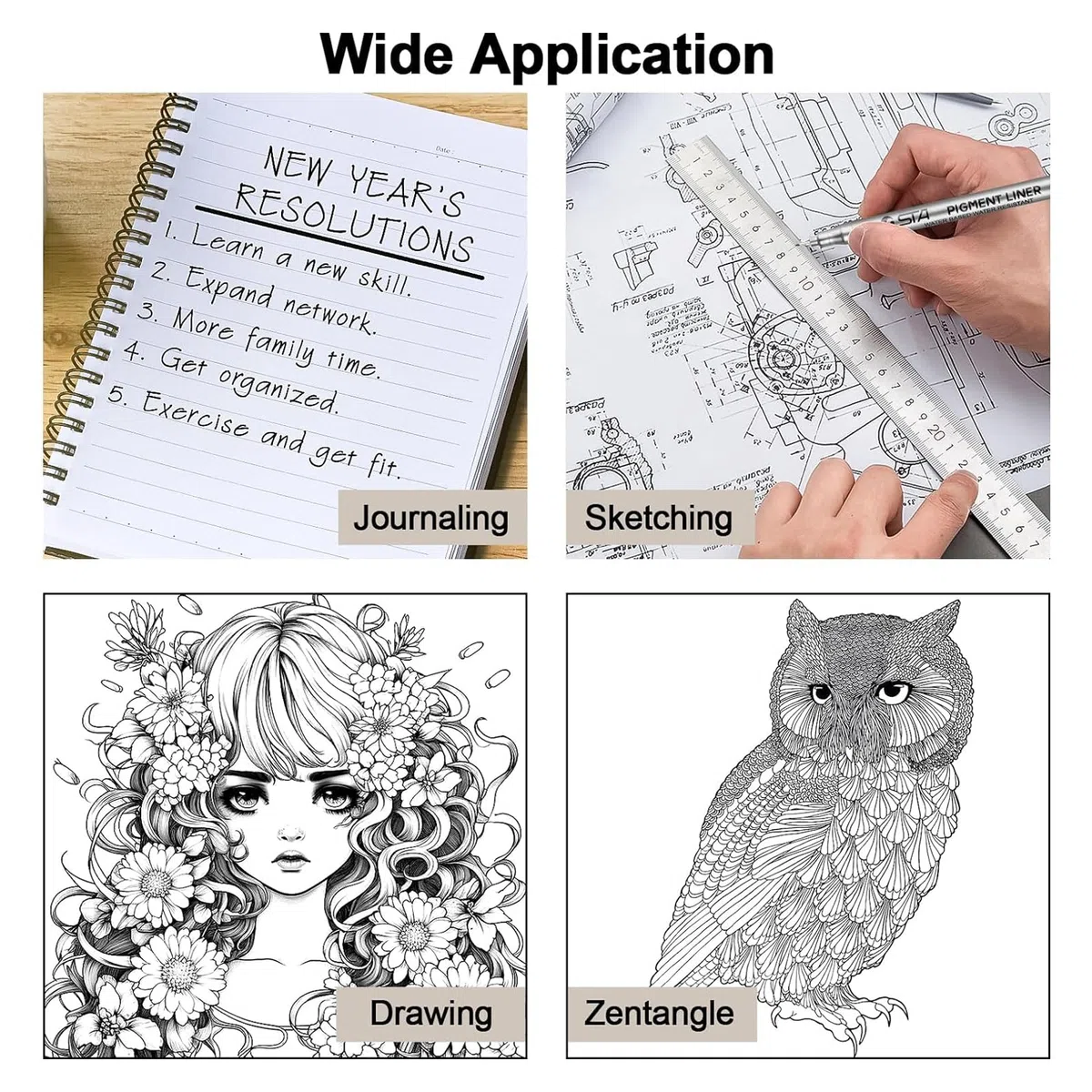 beupro Fineliner, Set di 9 penne a punta fine, tratto pen nero, micropennarelli per la creazione di documenti di fumetti, manga e scrapbooking e per la scuola.