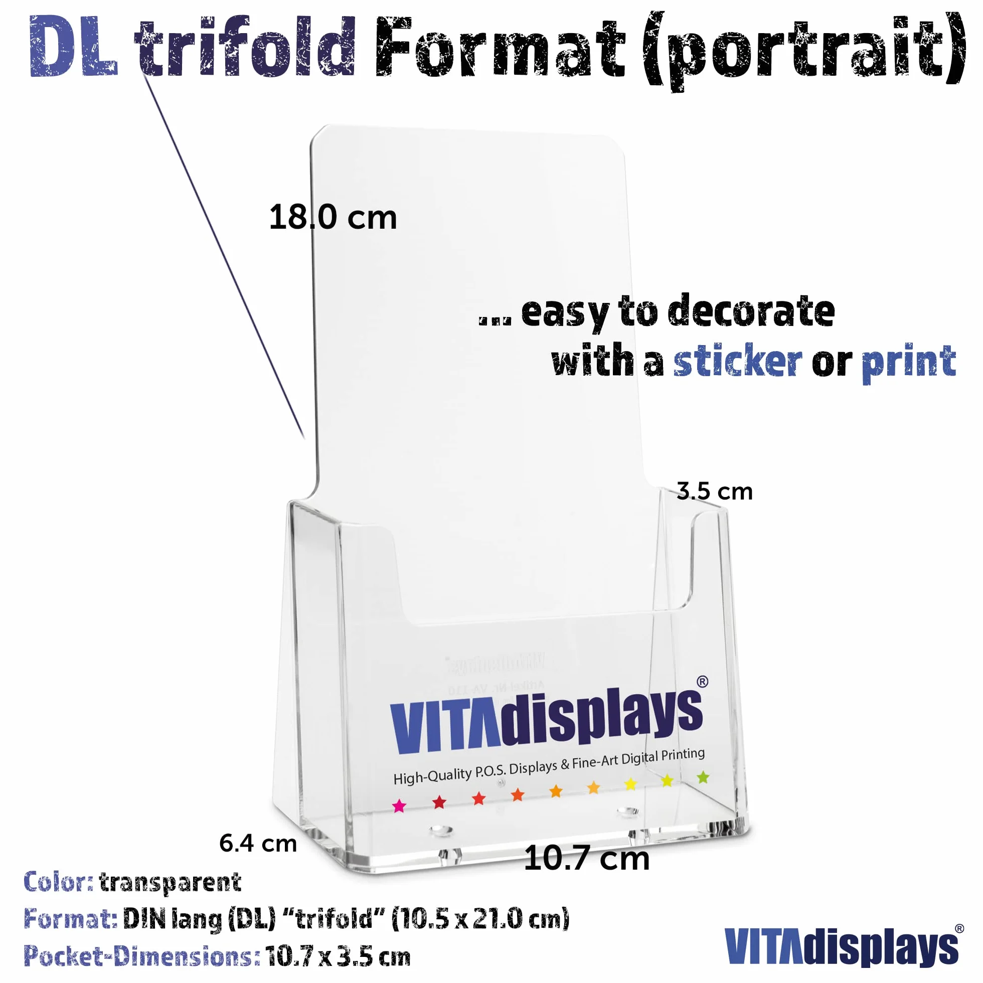 VITAdisplays 5 pezzi portadepliant da tavolo DIN lungo (DL) come supporto per volantini, portadepliant, portadepliant trasparente