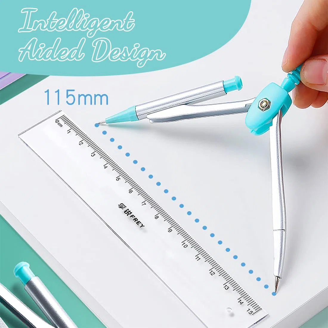 7 Pcs Set Geometria per Studenti, compasso scuola media, compasso scuola elementare, Compasso Goniometro Matematica con Righelli, Scatola di Kit Goniometro per Materiale Scolastico e Scolastico