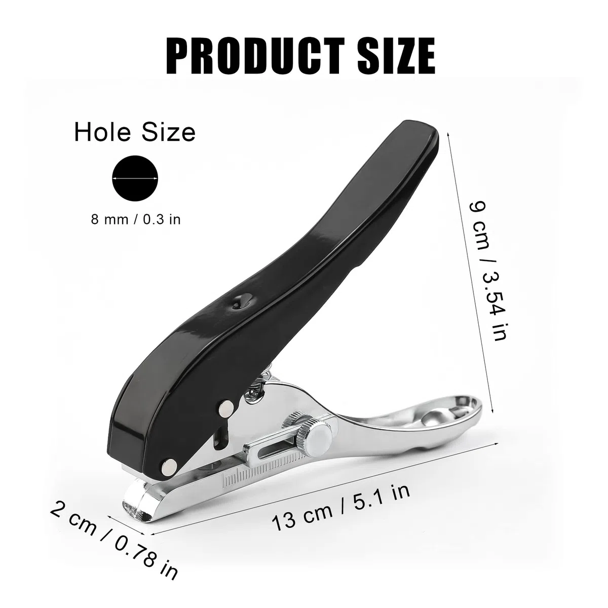 Perforatore di Carta 8mm Palmare Perforatore a Foro Singolo con Impugnatura Resistente Perforatrice Singola Portatile con Scala Regolabile per Artigianato Etichetta Biglietto Taccuino Carta(Nero)