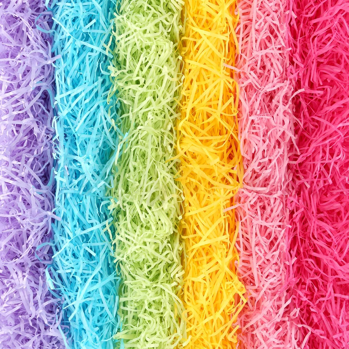 300 g di materiale di riempimento per regali colorati, 6 colori, carta morbida sminuzzata, materiale di riempimento in rafia con 1 biglietto di auguri per scatole regalo, cestini regalo