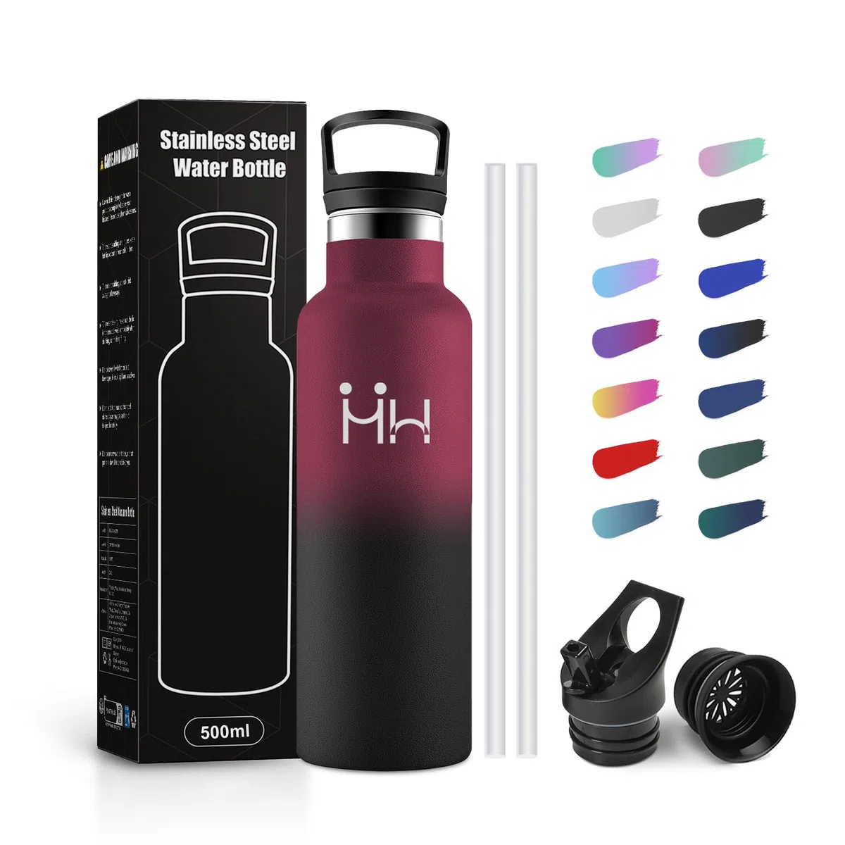 Borraccia Termica Bambini 500ml, Borraccia con Cannuccia, Bottiglia in Acciaio Inox a Prova di Perdite, senza BPA, Borracce per Bambini, Scuola, Palestra, Ciclismo