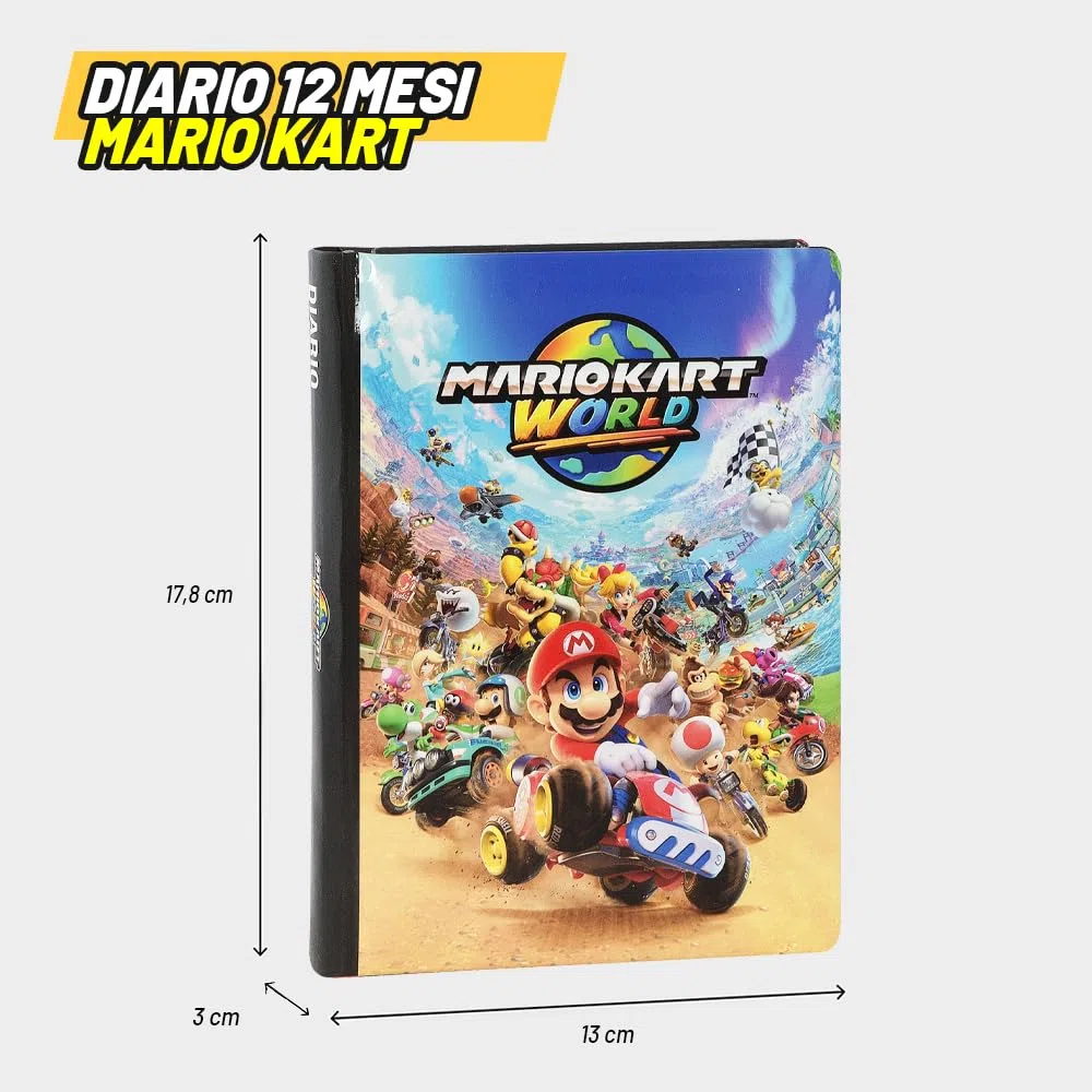 MARIO KART - Diario Scuola Ufficiale Mario Kart, Diario Scolastico 12 Mesi, Ideale per la Scuola Elementare, con Copertina Imbottita e 320 Pagine Interne Stampate a Colori, 13 x 17,8H cm