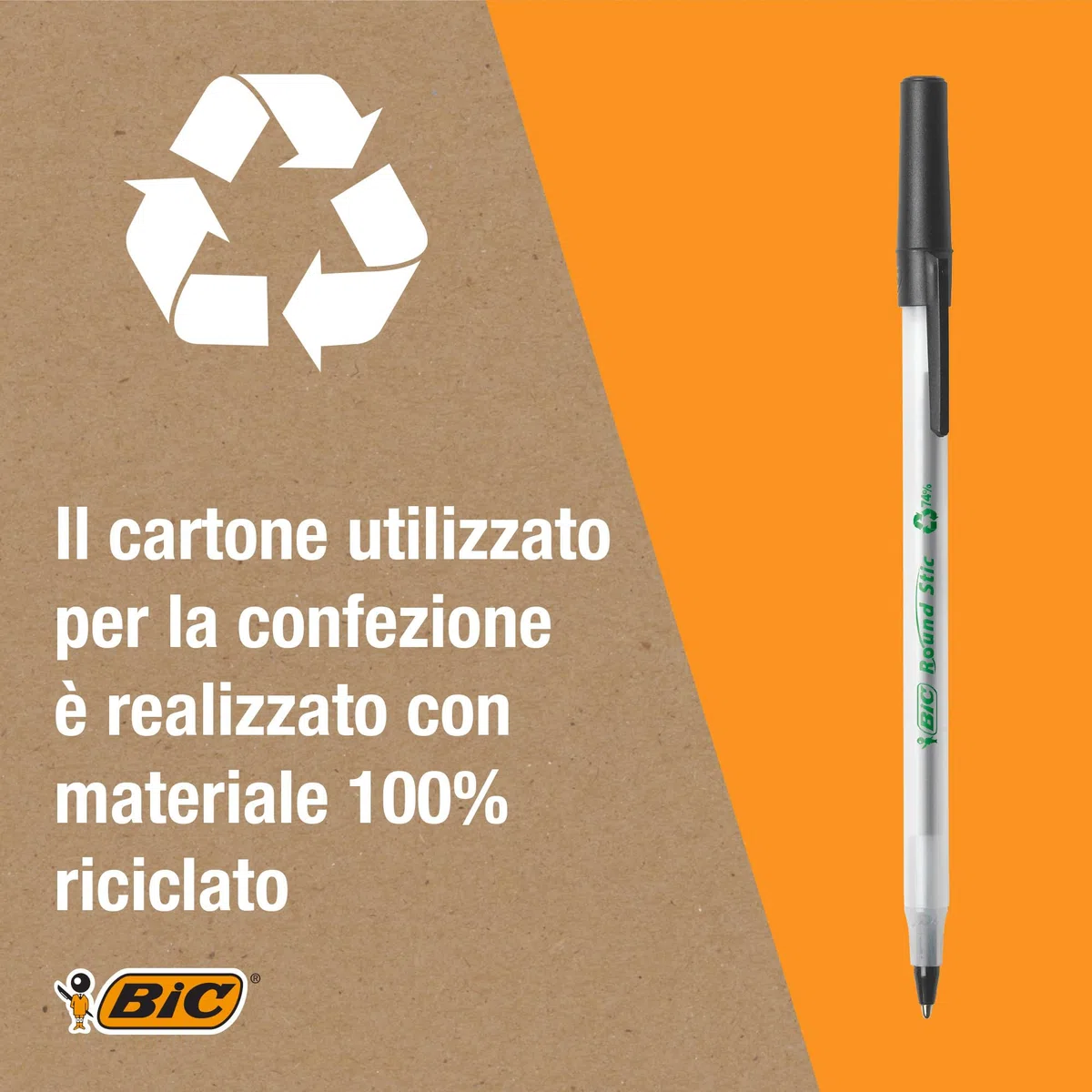 BIC Ecolutions Round Stic, Penne Nere a Sfera, 74% di Plastica Riciclata, Punta Media 1 mm, 60 Unità, Cancelleria Ufficio