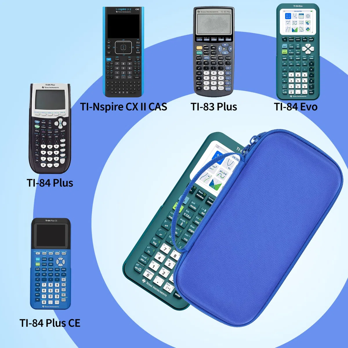 Duro Custodia protettiva compatibile con Texas Instruments TI-84 Plus CE-T/TI-Nspire CX II-T/TI-Nspire CX II-T CAS/TI-83 Premium CE/TI-82 Stats Calcolatrice Grafica (Cielo Blu)