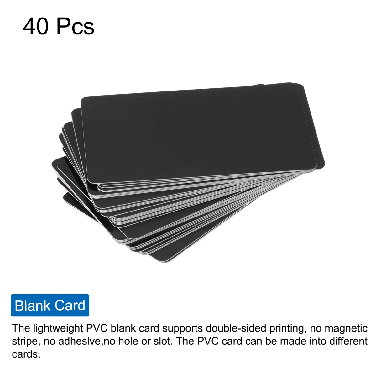 QUARKZMAN 40pz Carte PVC Vuote, 15Mil Carte in Plastica di Qualità Grafica Lucide Impermeabili per Stampante Badge ID Fotografico, Nero