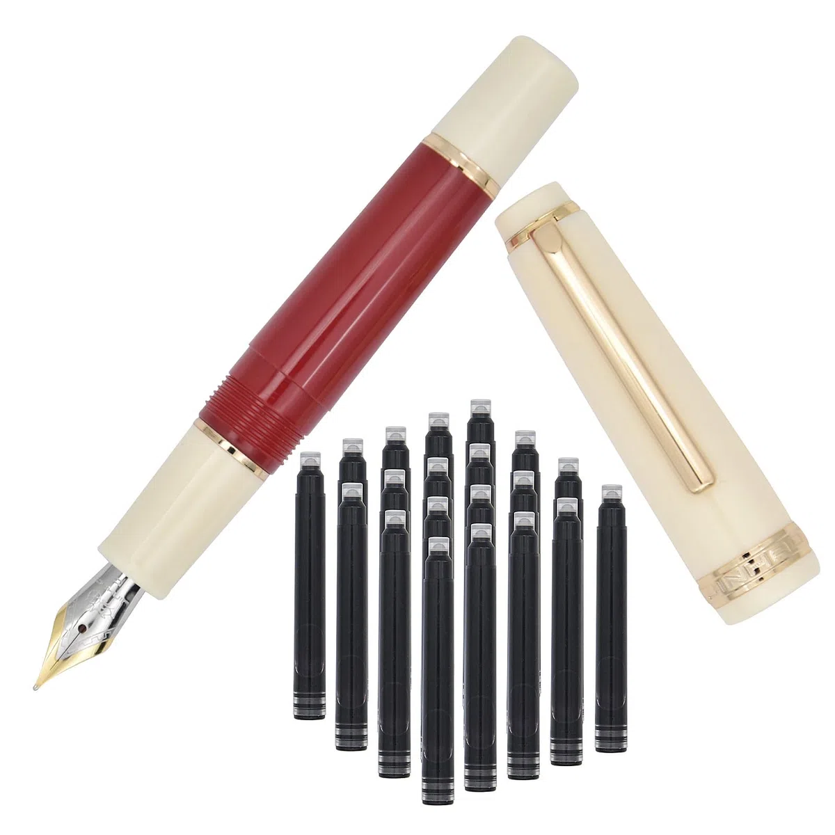 Jinhao 82 Mini penna stilografica in plastica, penna da viaggio tascabile a paragrafo corto, con convertitore di inchiostro e 20 cartucce di inchiostro nero, pennino extra fine iridio, rosso