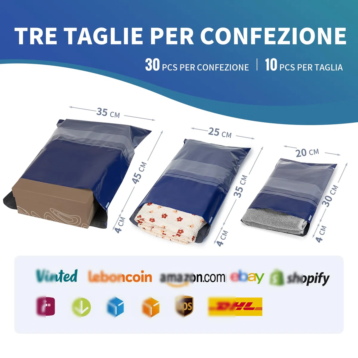 Buste per Spedizioni Vinted, 30 pezzi Autoadesive Sacchetti Spedizione, 3 Taglie, Impermeabili, Opaqui, Resistenti allo Strappo