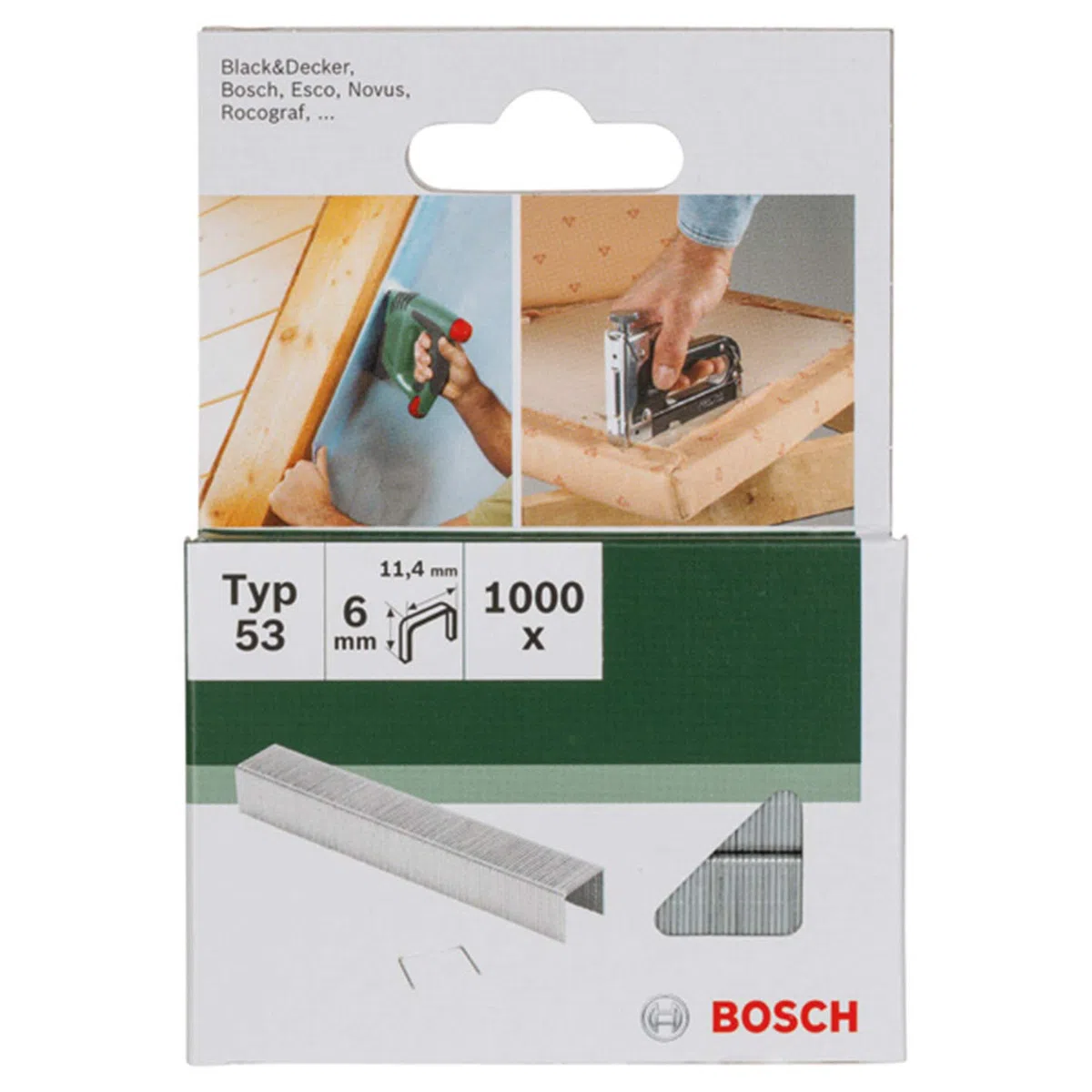 Bosch 2609255819 - Graffette filo fine tipo 53, larghezza 11,4 mm, spessore 0,74 mm, lunghezza 6 mm, confezione da 1.000 pezzi
