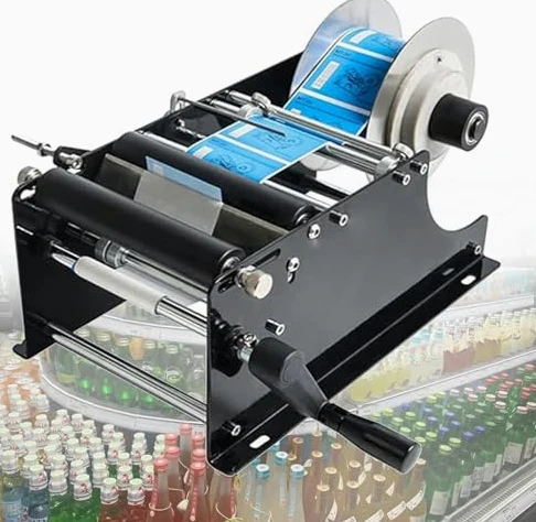 Stampante per etichette adesive manuali con dispositivo di incollaggio regolabile per un'applicazione efficiente dell'etichetta su lattine, bottiglie di plastica, vetro