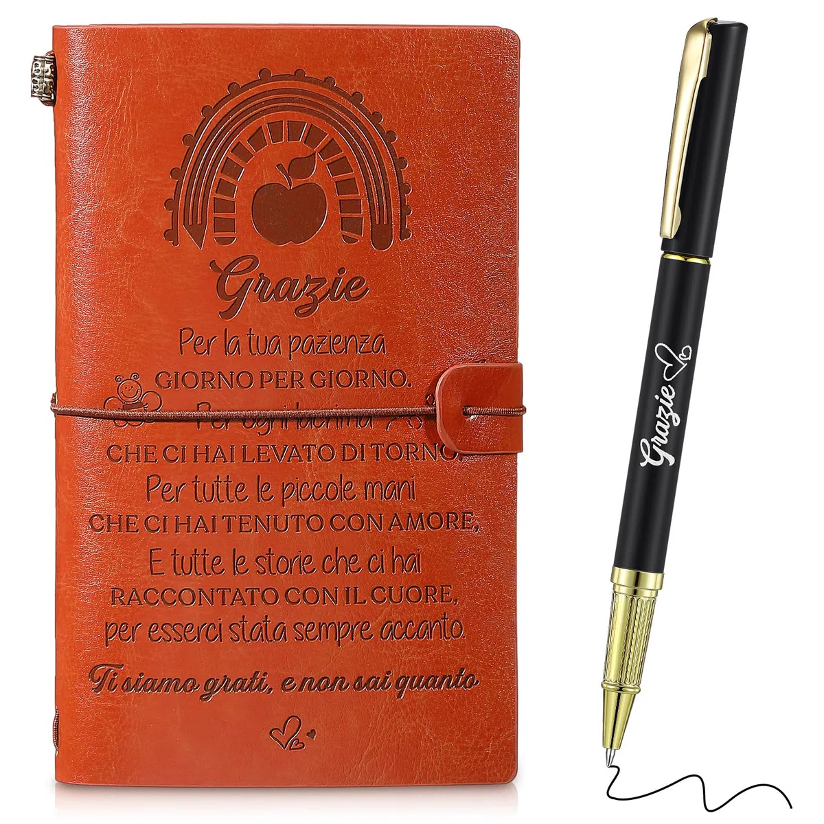 Tenare Regalo per Grazie Maestre Set di Quaderno e Penna Regalo di Addio per Insegnanti Diario in Pelle Ricaricabile Agenda in Pelle A6 Taccuino in Pelle per Natale Fine Anno Viaggio Laurea Scuola