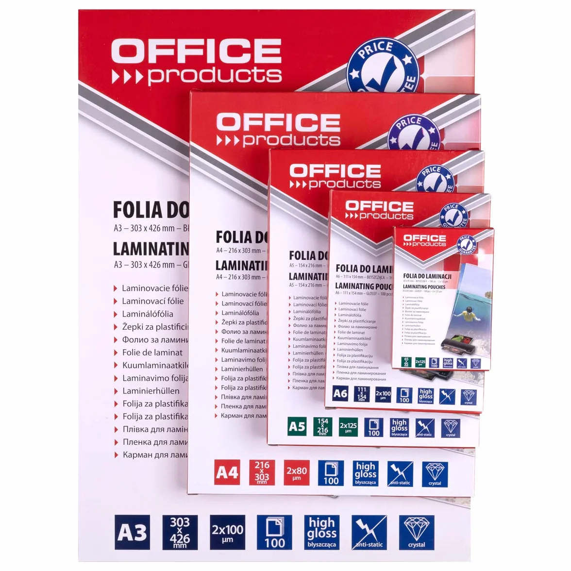 OFFICE PRODUCTS Fogli Plastificatrice A4 / 2 x 100 Micron/Confezione da 100 pezzi/Pouches per plastificazione per documenti/Finitura Lucida/Foglio di Laminazione