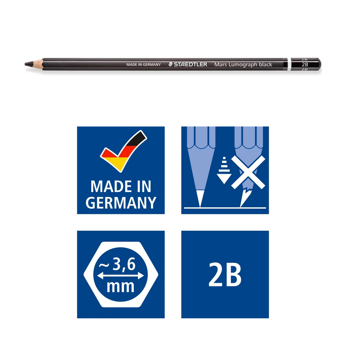 STAEDTLER matite Mars Lumograph Black, nero intenso, confezione da 12 matite da disegno per artisti, gradazione 2B, alta qualità e resistenza, 100B-2B, 12 Pezzi