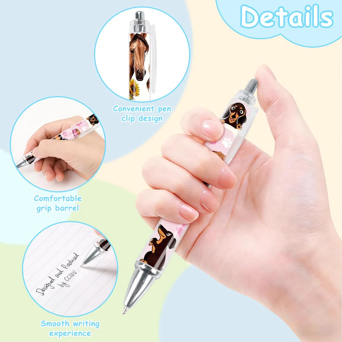 Penna a Sfera a Scatto con Motivo a Cavallo, Set da 16 Penne a Sfera Retrattile Tema Cavallo, Inchiostro Nero da 1,0 mm, Regalo per Gli Amanti dei Cavalli e per Giornata Degli Insegnanti
