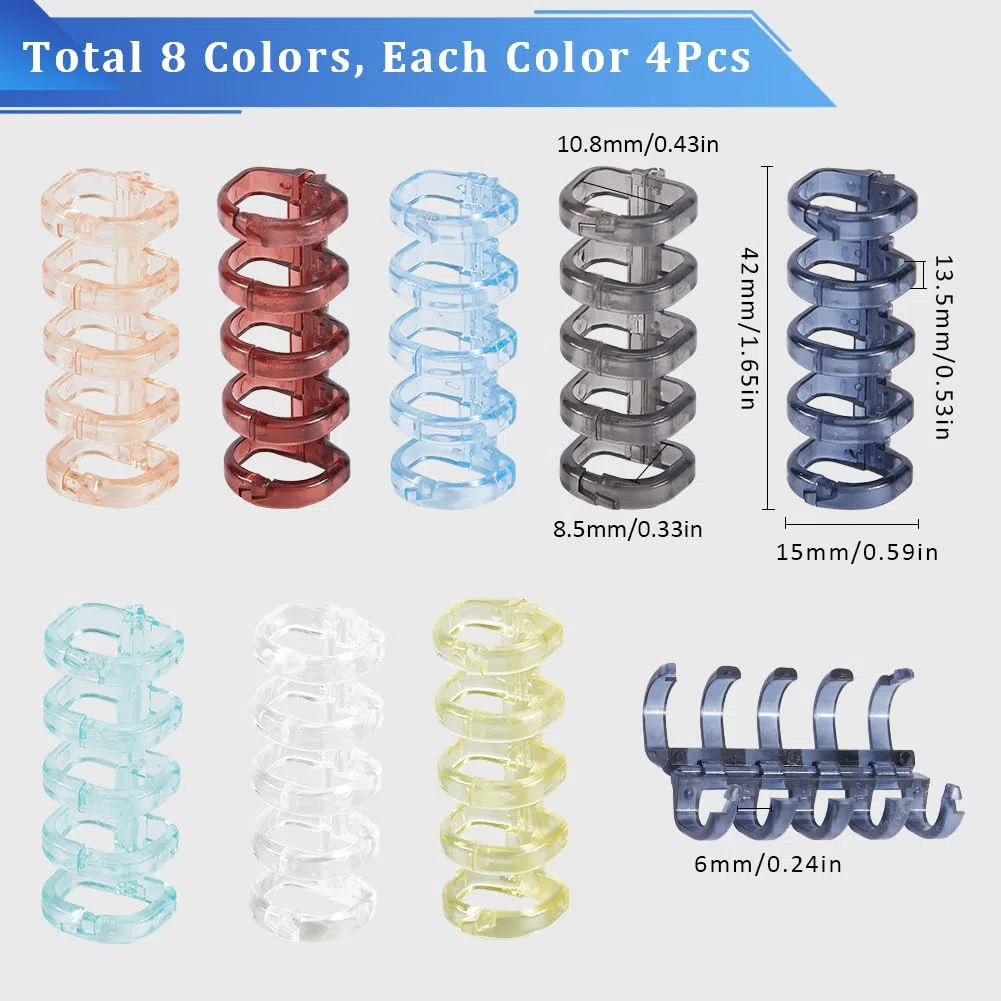 1 scatola 32 pezzi 8 colori 5 anelli In Plastica per Raccoglitori A Fogli Mobili, Anelli A Spirale per Rilegatura di Libri, Dorsi In Cristlega, Pettini, Morsetti con Cerniera Divisi per Diari