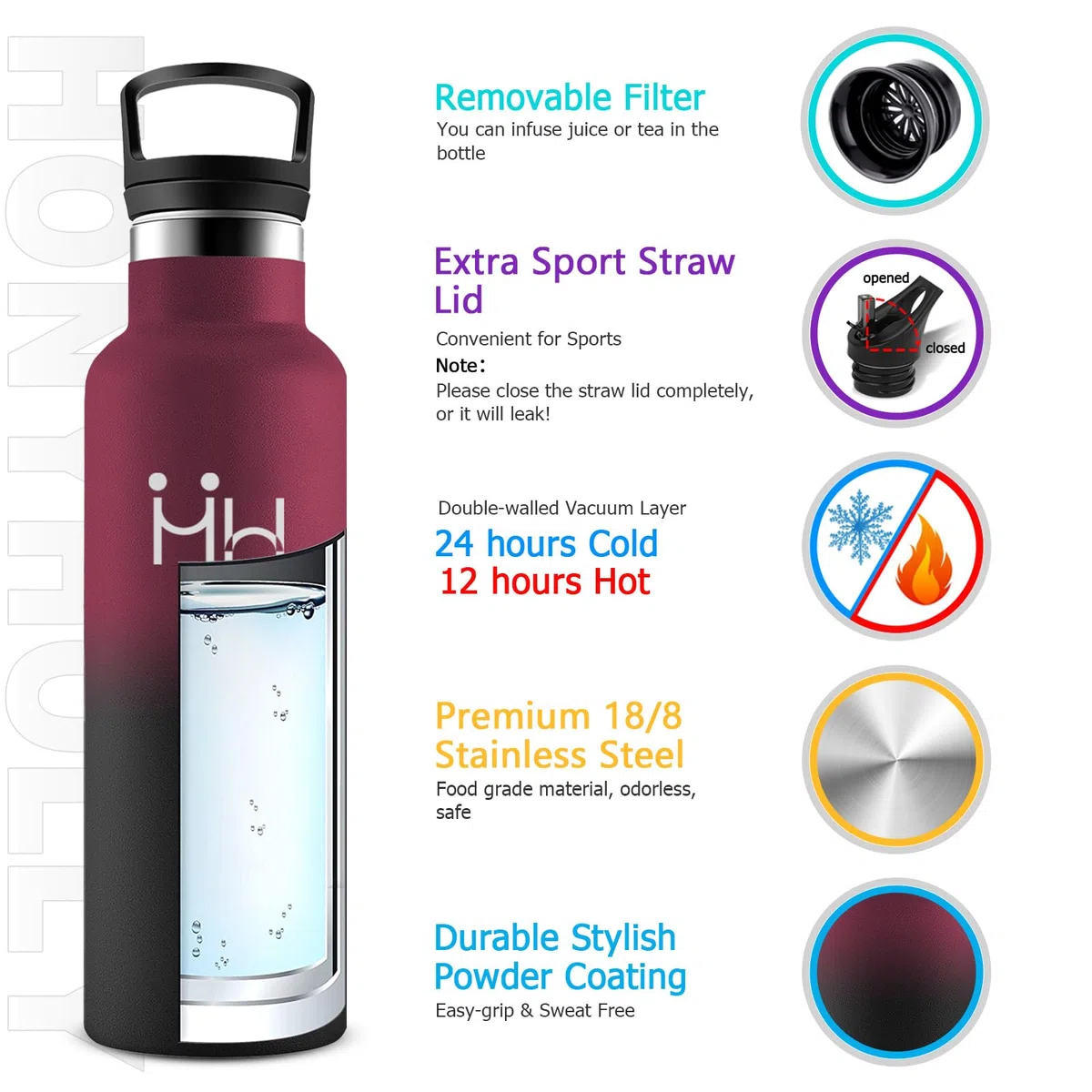 Borraccia Termica Bambini 500ml, Borraccia con Cannuccia, Bottiglia in Acciaio Inox a Prova di Perdite, senza BPA, Borracce per Bambini, Scuola, Palestra, Ciclismo