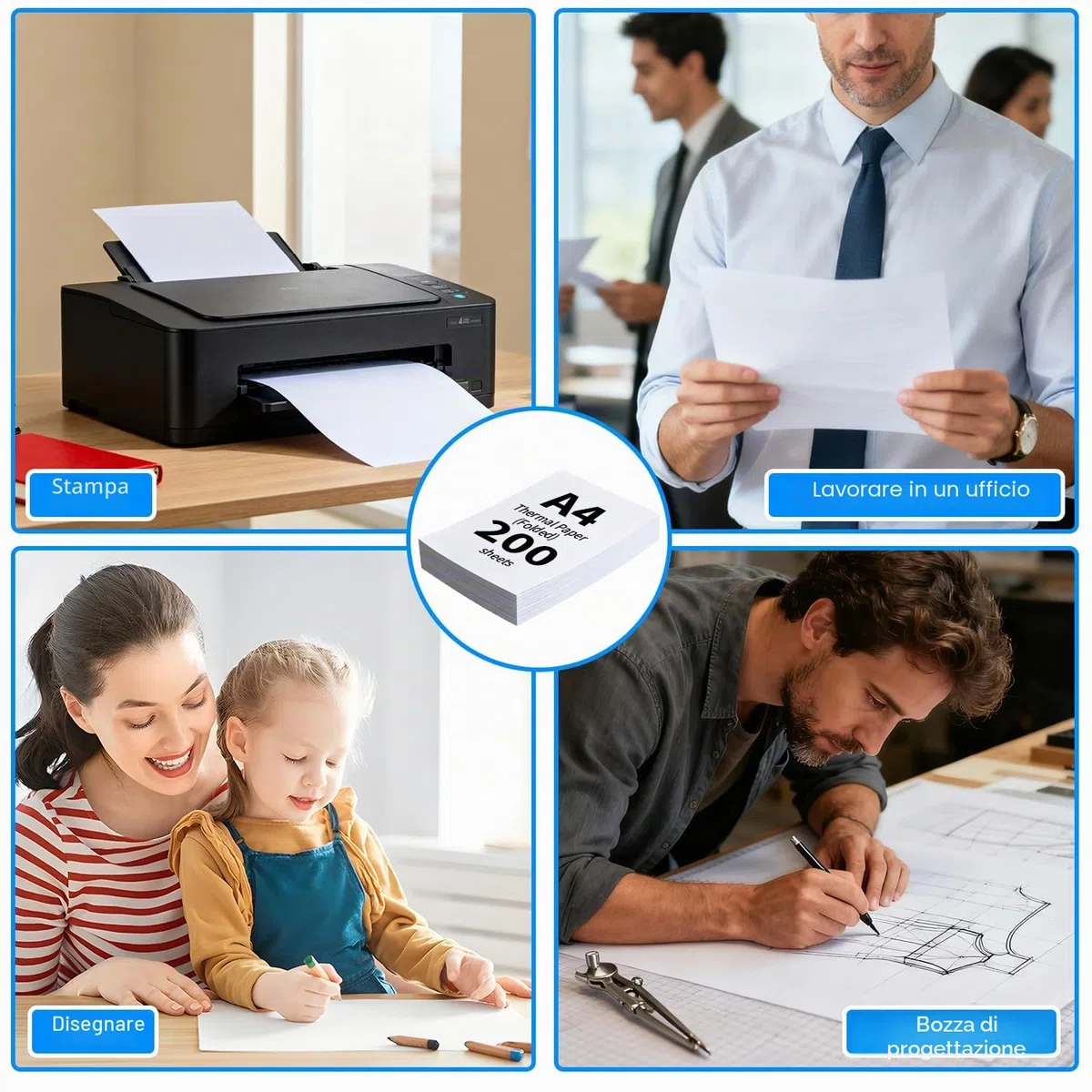 (200 Fogli) Carta Termica A4 per Stampante,Carta Termica A4 Pieghevole,Compatibile con la Maggior Parte Delle Stampanti Termiche,Senza BPA,Adatto per Documenti, Siti Web e Foto