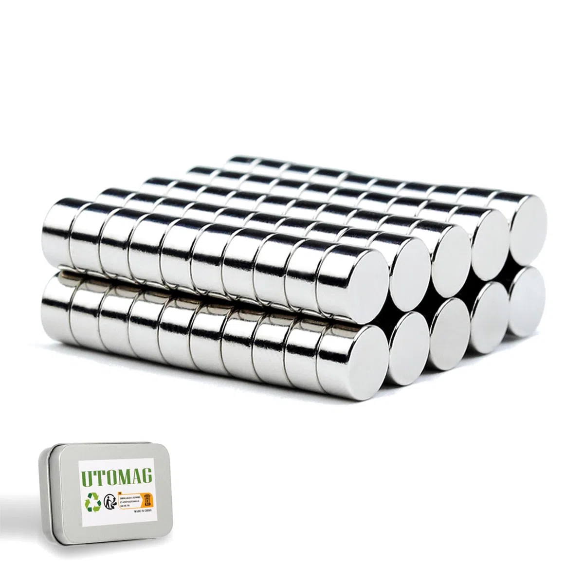 UTOMAG 100 Pezzi Calamite Piccole - 6 mm x 3 mm - Potenti Magneti al Neodimio Rotondi, Forti Magneti per Frigorifero, Scienza, Artigianato, Mappe, Foto, Decorazioni, Scuola, Cucina e Ufficio
