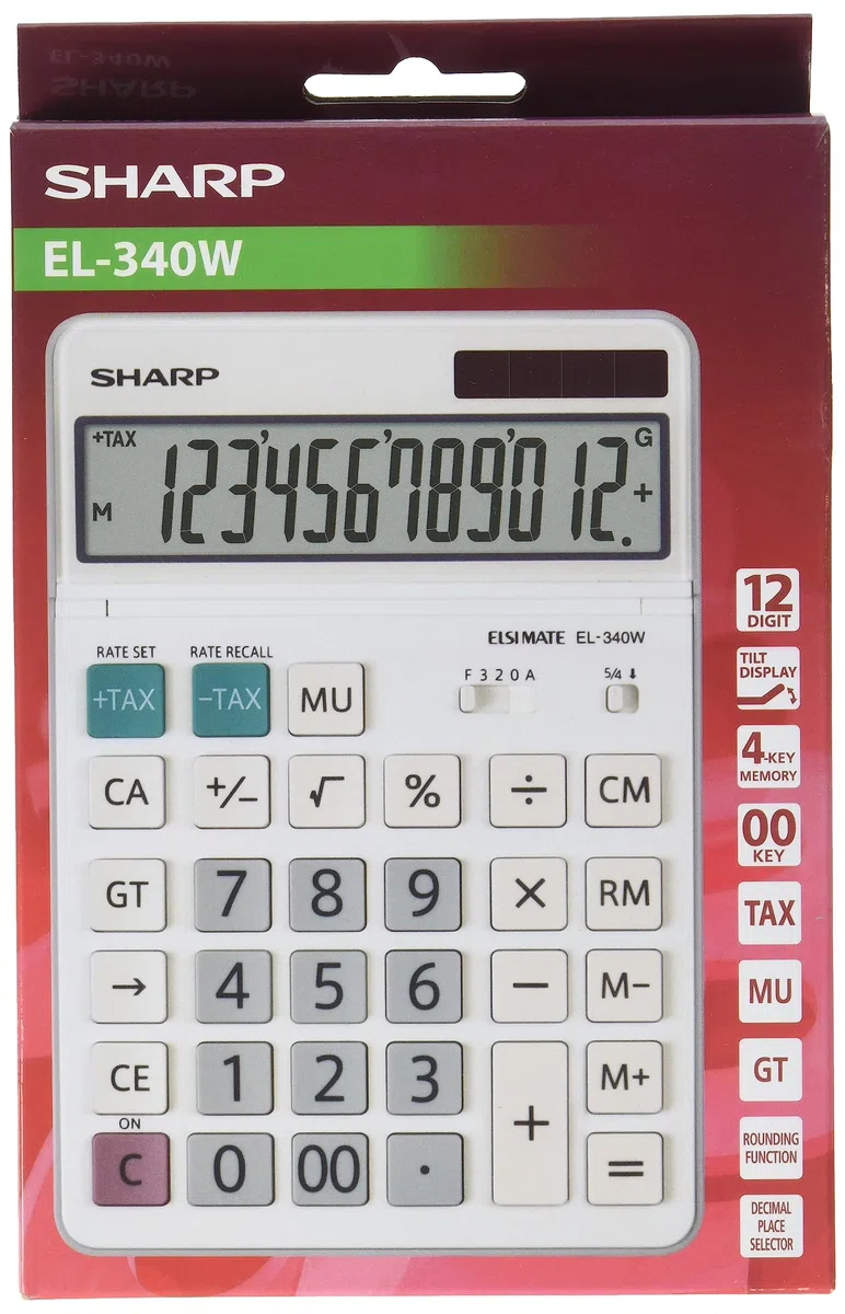 Sharp EL-340W - Calcolatrice da tavolo con display mobile, funzionamento a energia solare/batteria, colore: Bianco