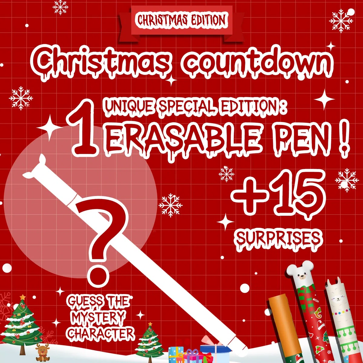 Set di Penne Gel-Cancellabili - Natale Erasable Gel Pens Sfera sull'Estremità per Rimuovere l'Inchiostro, Termosensibile, Diametro Punta 0,7 mm