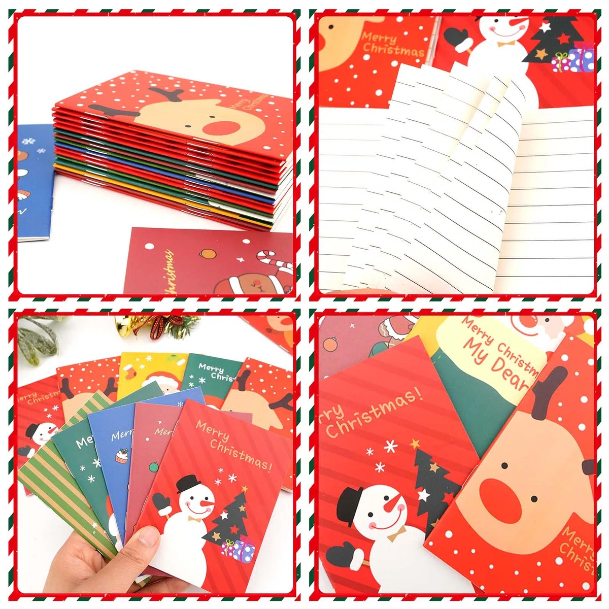 Set di 48 penne a sfera natalizie, 24 mini blocchi per appunti natalizi per bambini, 24 penne a inchiostro gel di Natale, pupazzo di neve, renna, motivo taccuino per feste, regali