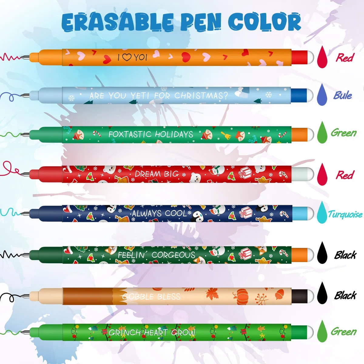 Set di Penne Gel-Cancellabili - Natale Erasable Gel Pens Sfera sull'Estremità per Rimuovere l'Inchiostro, Termosensibile, Diametro Punta 0,7 mm