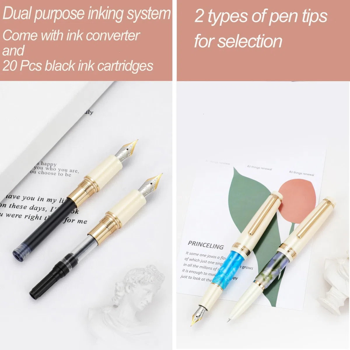 Jinhao 82 Mini penna stilografica in plastica, penna da viaggio tascabile a paragrafo corto, con convertitore di inchiostro e 20 cartucce di inchiostro nero, pennino extra fine iridio, rosso