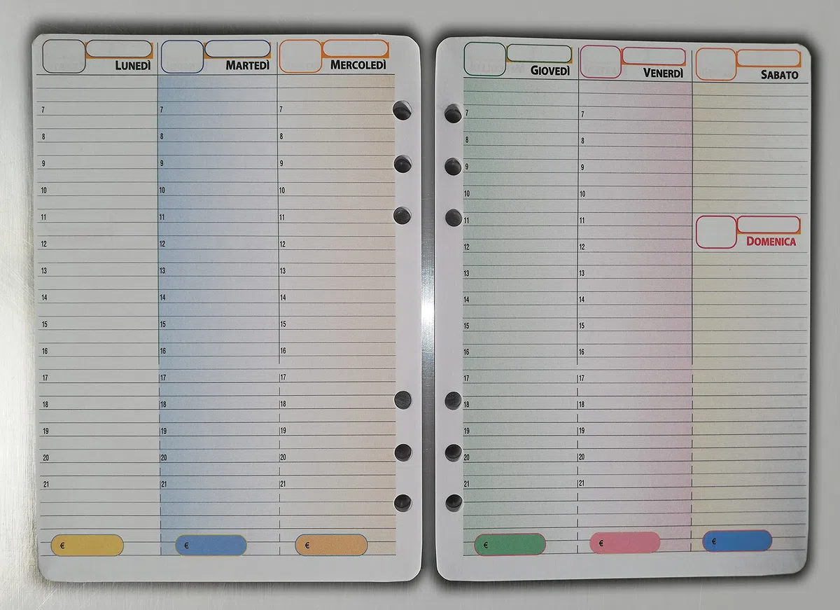 ricambio/ricarica per agenda organizer "formato A5" con 6 anelli 14x20cm (Agenda senza date)