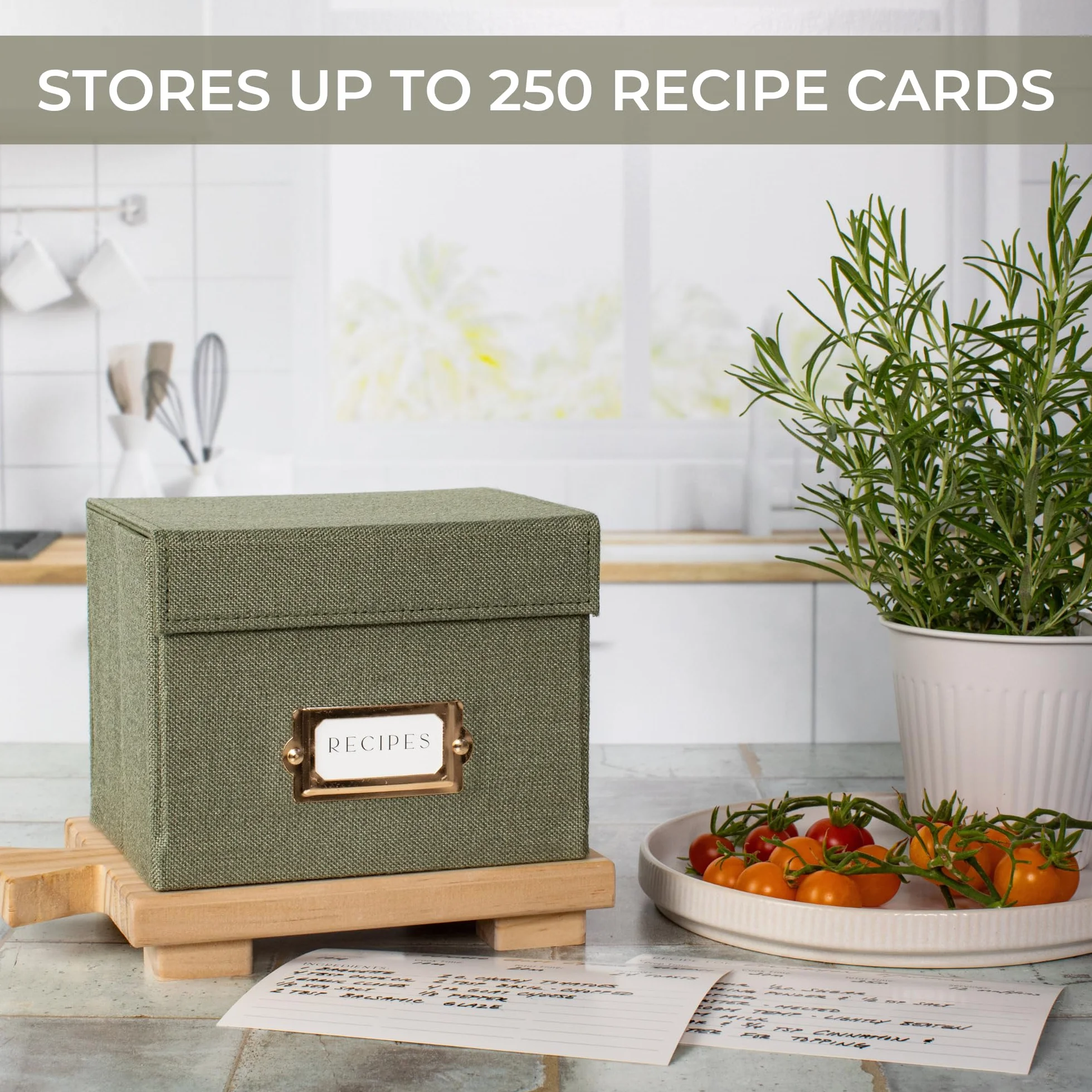 ZICOTO Bella scatola per ricette in lino, adatta a biglietti di ricette da 10,2 x 15,2 cm, per organizzare fino a 250 ricette, robusto porta carte e ottimo regalo per qualsiasi cucina, biglietti non