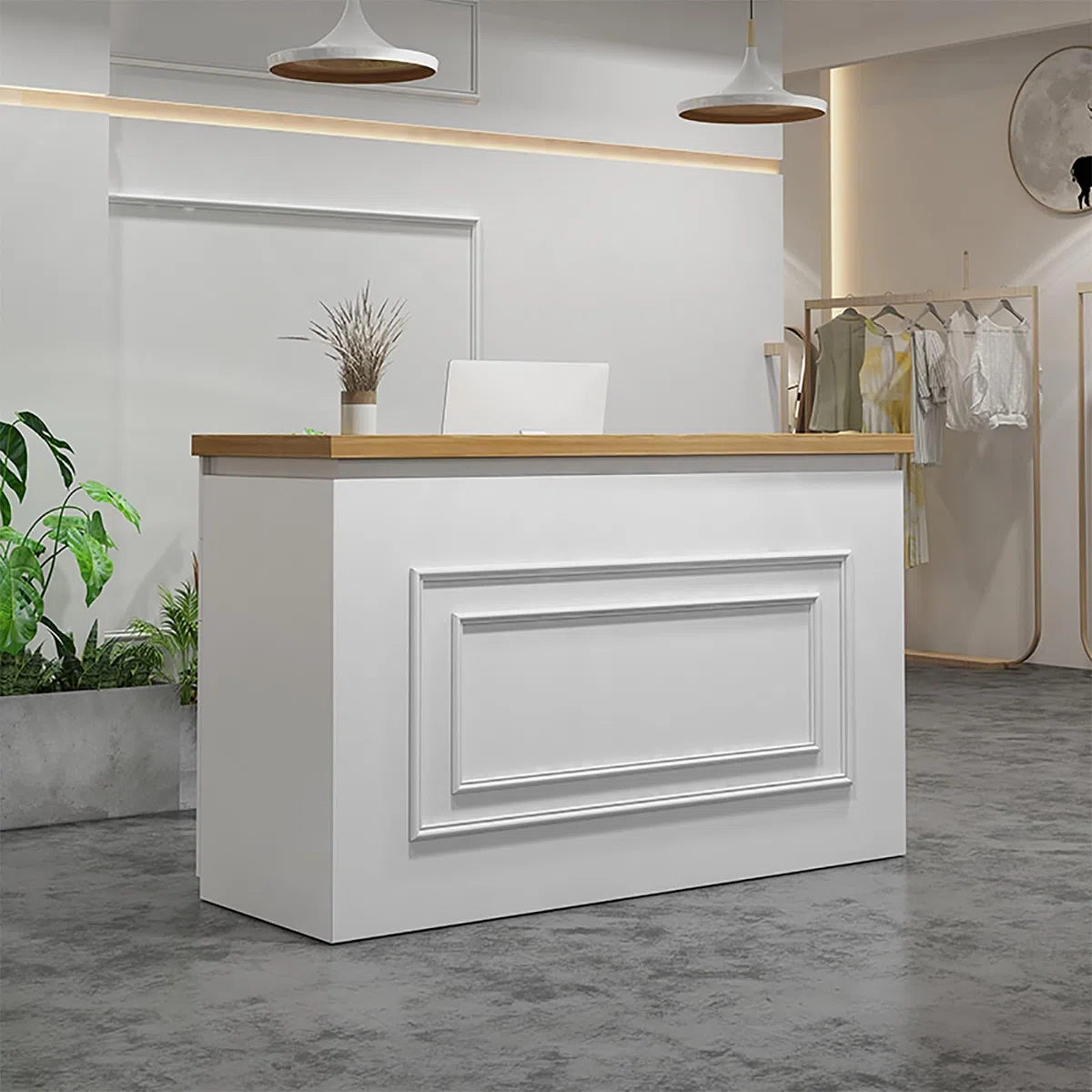 Bancone Reception Moderno con cassetti chiudibili a Chiave, bancone Multifunzionale per Salone, Ufficio e Cassa al Dettaglio, Design Elegante Bianco, 120 cm/4 Piedi