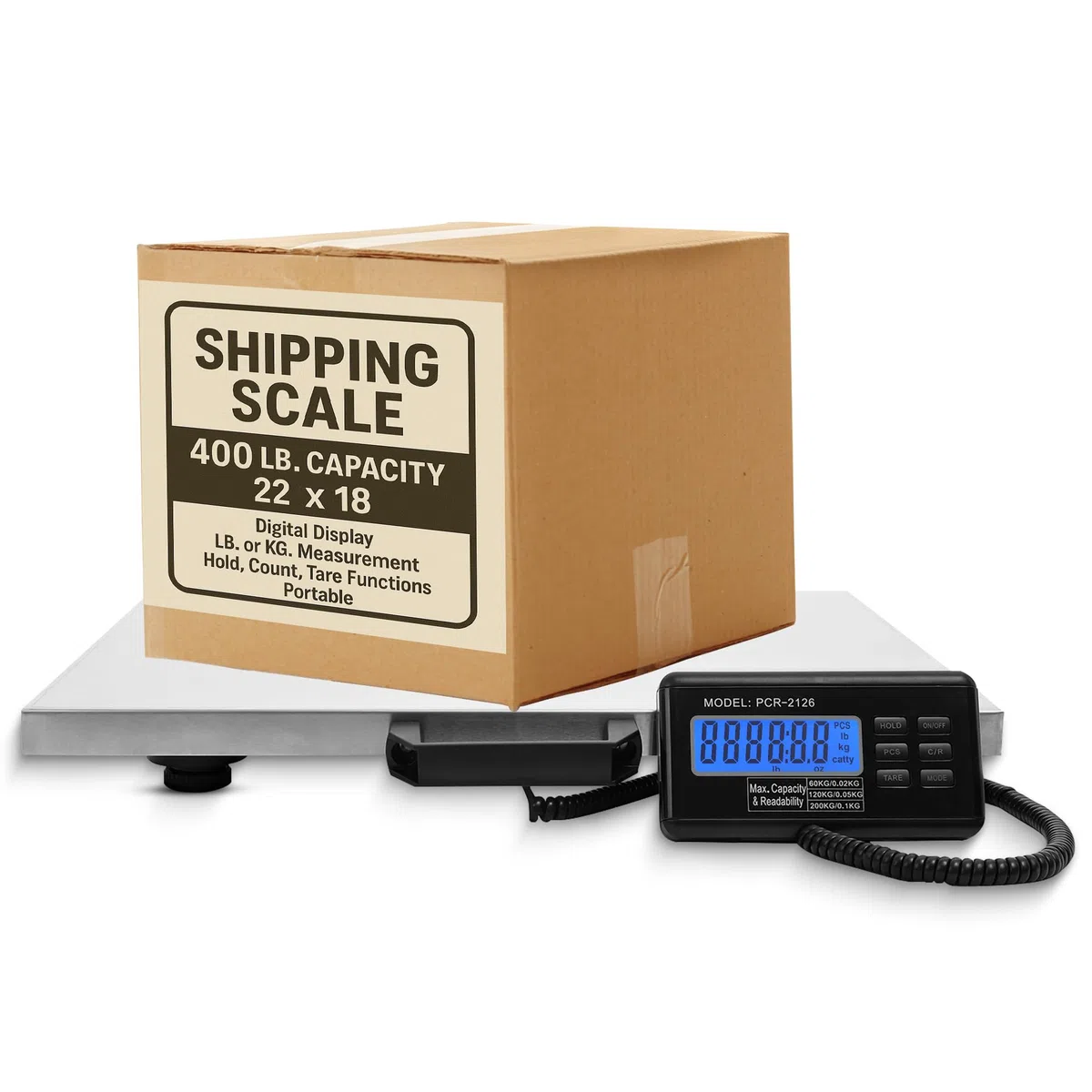 Houseables - Bilancia postale digitale, piattaforma extra large, 55,9 x 45,7 cm, in acciaio inox, peso massimo 180 kg, display a LED, portatile, per pacchetti, animali, industriali, elettronici,