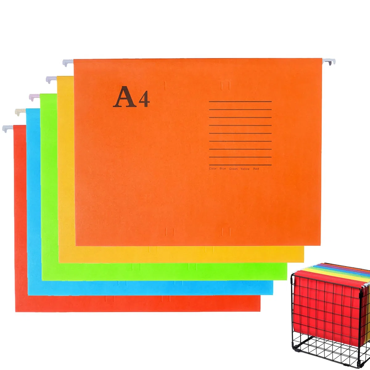 10 Pezzi Cartelle Sospese, Cartelline sospese A4, 5 Colori, con Linguette e Inserti in cartoncino, per Ufficio, Casa, Scuola, Lavoro, Organizzazione di File