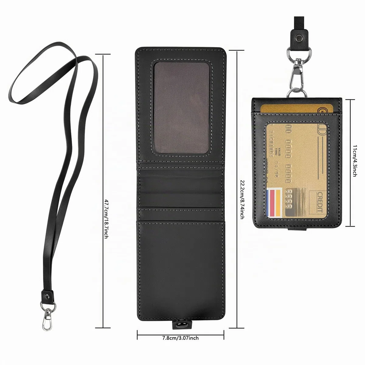 Porta badge con cordino porta carte d'identità in pelle PU titolare di carta d'identità verticale protezione tasche per biglietti da visita, tessera studentesca, biglietti da vista, biglietti di bus,