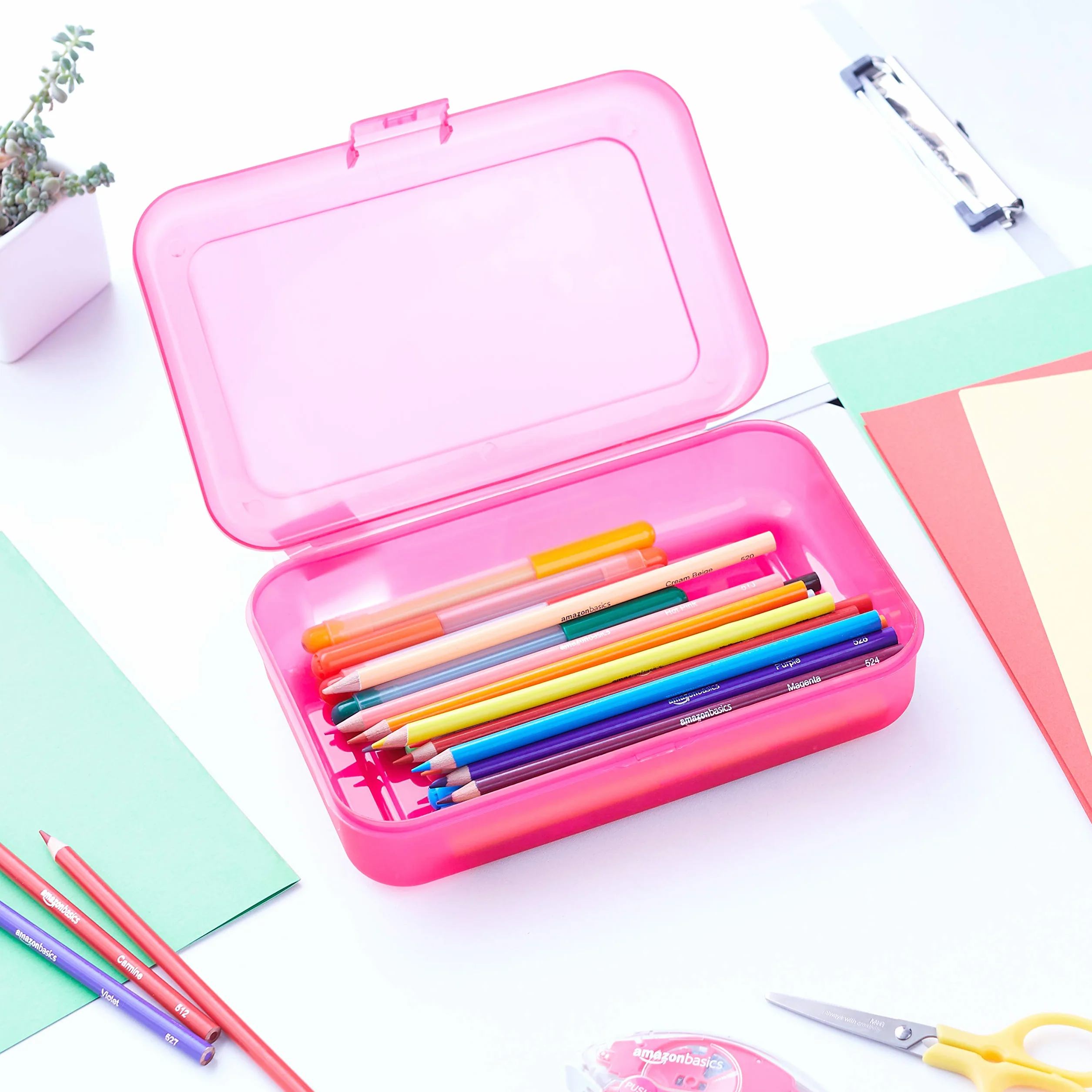 Amazon Basics Scatoletta portapenne, 4 unità, confezioni da 1, Multicolore, Solido