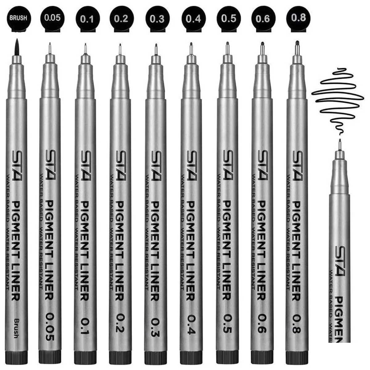 beupro Fineliner, Set di 9 penne a punta fine, tratto pen nero, micropennarelli per la creazione di documenti di fumetti, manga e scrapbooking e per la scuola.