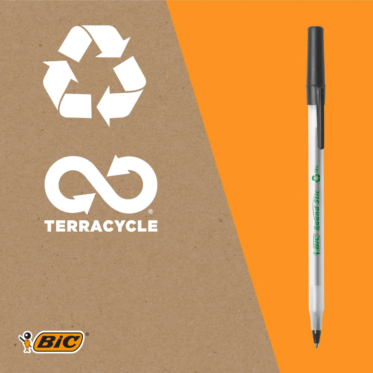 BIC Ecolutions Round Stic, Penne Nere a Sfera, 74% di Plastica Riciclata, Punta Media 1 mm, 60 Unità, Cancelleria Ufficio