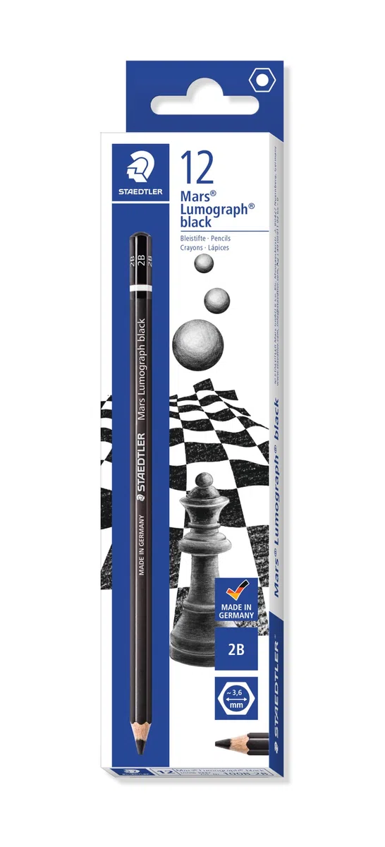 STAEDTLER matite Mars Lumograph Black, nero intenso, confezione da 12 matite da disegno per artisti, gradazione 2B, alta qualità e resistenza, 100B-2B, 12 Pezzi